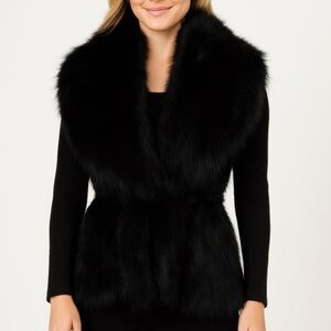 Black Sleeveless Faux Fur Vest With Cinched Waist